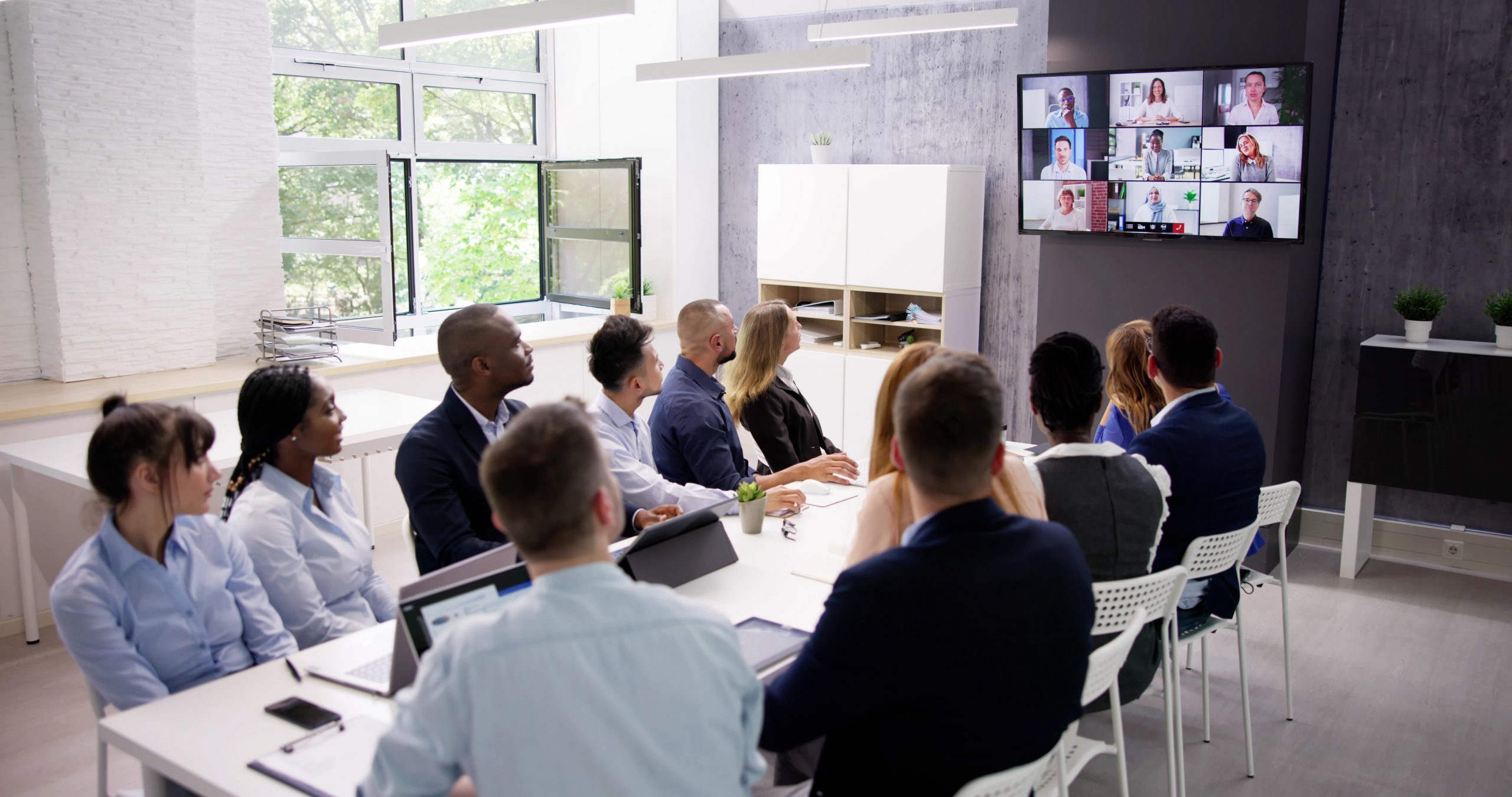 Online Video Conference Call In Boardroom Meeting
